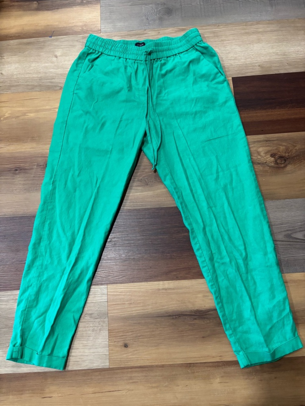 J. Crew Bright Green Drawstring Linen-Blend Chinos